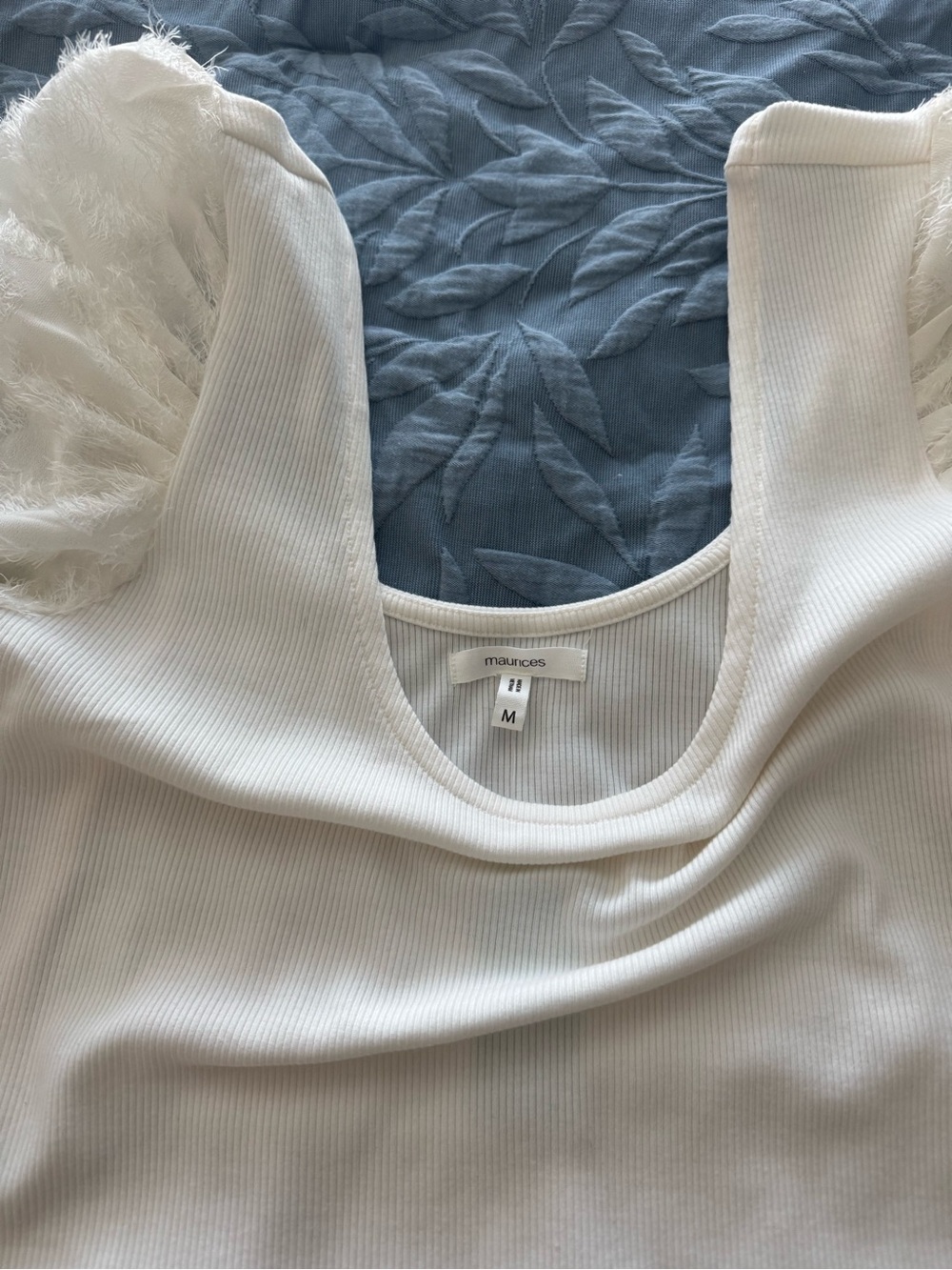 Maurices White Ribbed Tank with Sheer Puff Sleeve Detail